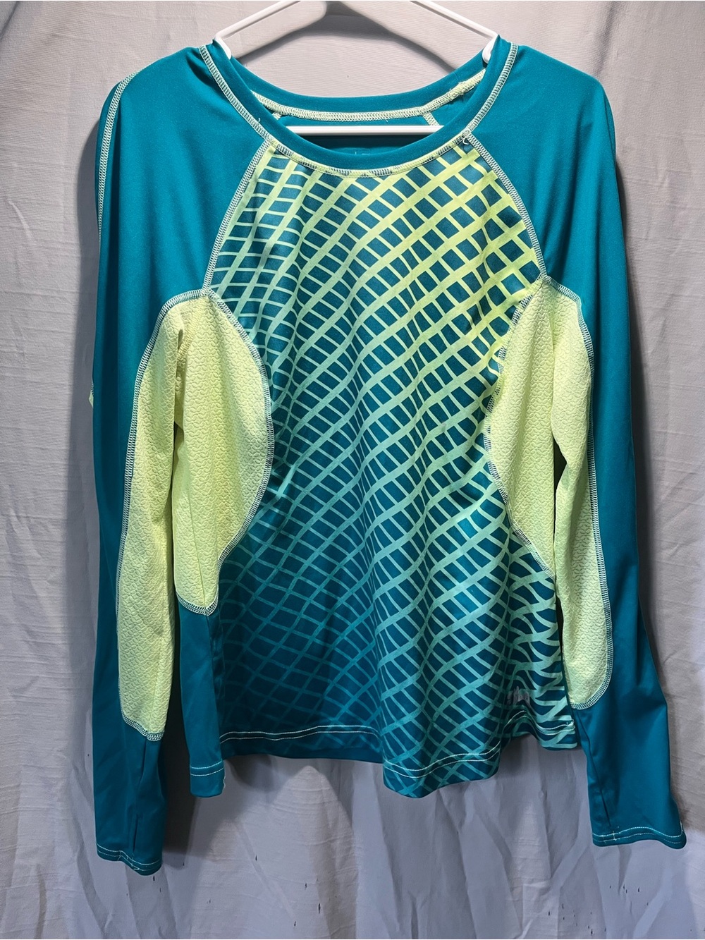 Fila Women's Teal and Neon Yellow Long Sleeve Performance Top
